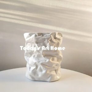 TODAYARTIST Sylvie Folded White Ceramic Flower Vase with Modern Charm