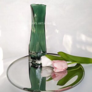 TODAYARTIST Thalia Geometric Green Glass Vase for Nordic Spaces