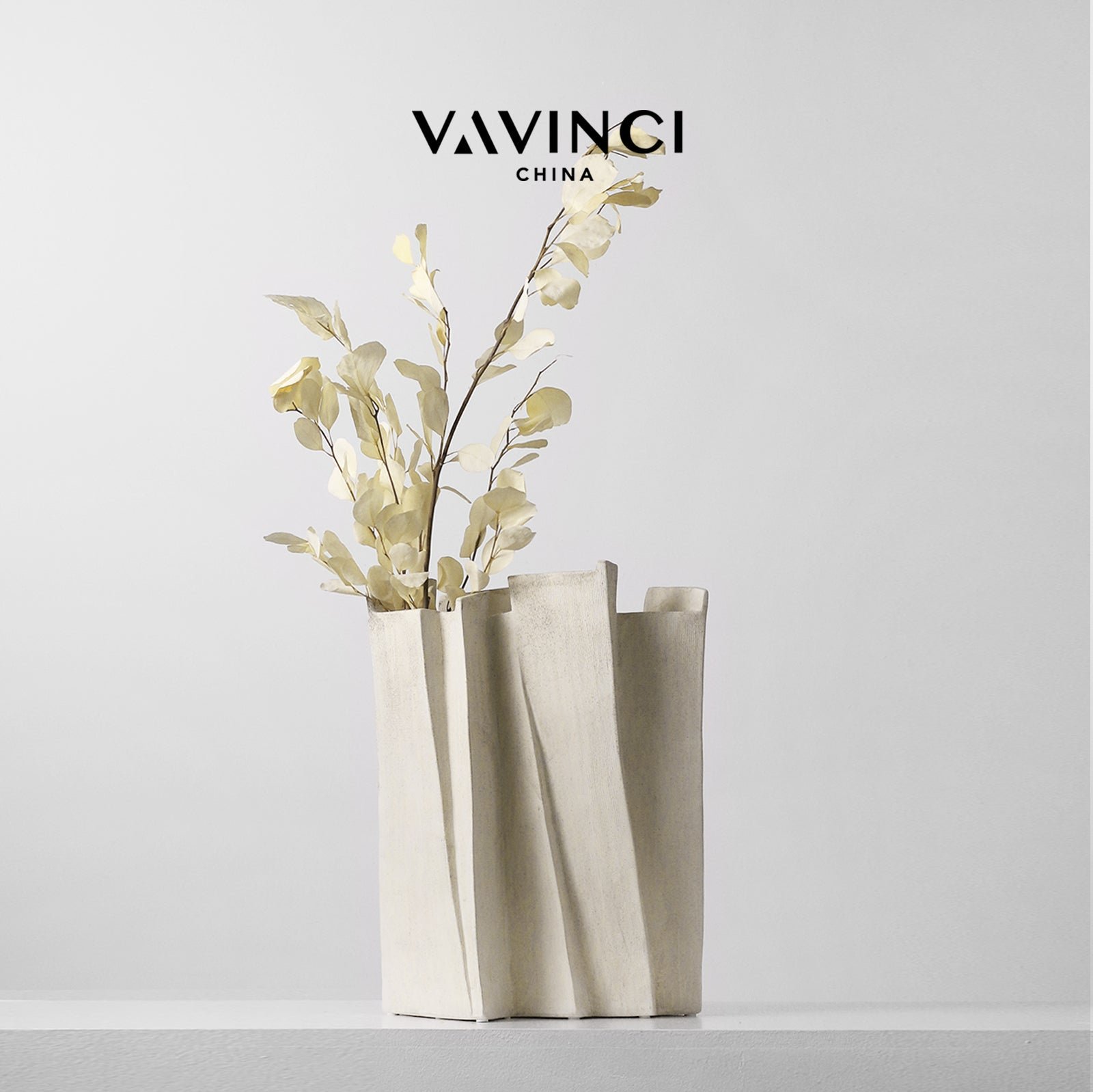 VAVINCI Juniper Minimalist White Ceramic Wabi-Sabi Vase - Image 3